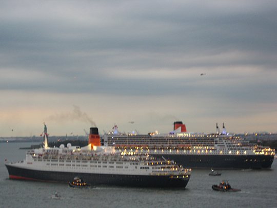 Queen Elizabeth 2 and Queen Mary 2 in New York Harbor