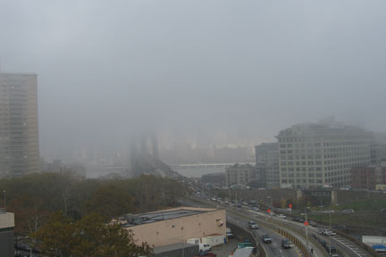 Fog over the Brooklyn Bridge