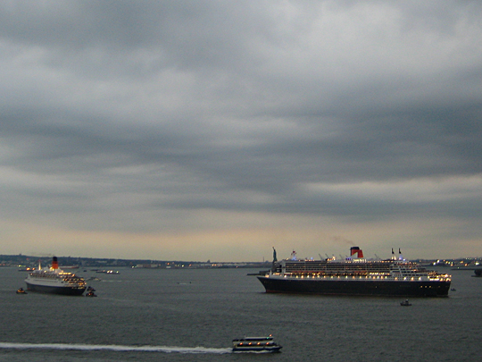 Queen Elizabeth 2 and Queen Mary 2 in New York Harbor