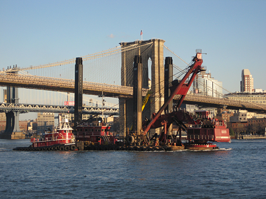Interesting barge by the Brooklyn Bridge