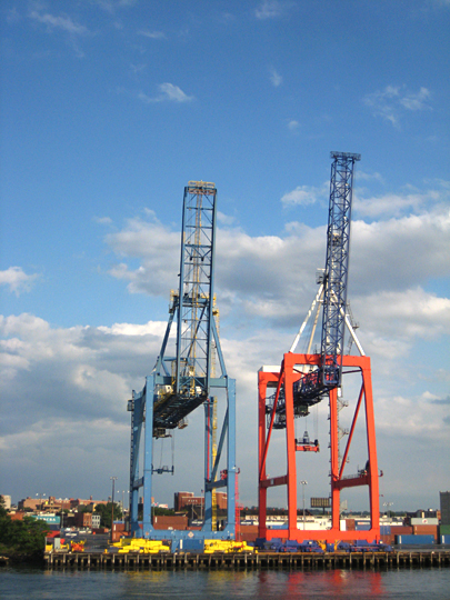 Large cranes outside of Red Hook